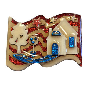 Patriotic House Pins by Lucinda USA Flag Glitter Star Tree 4th July Wearable Art